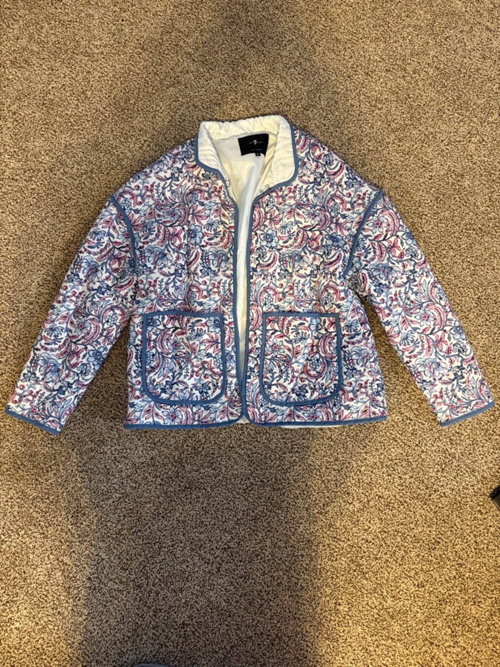 7 For All Mankind Quilted Floral Jacket - Blue & Pink